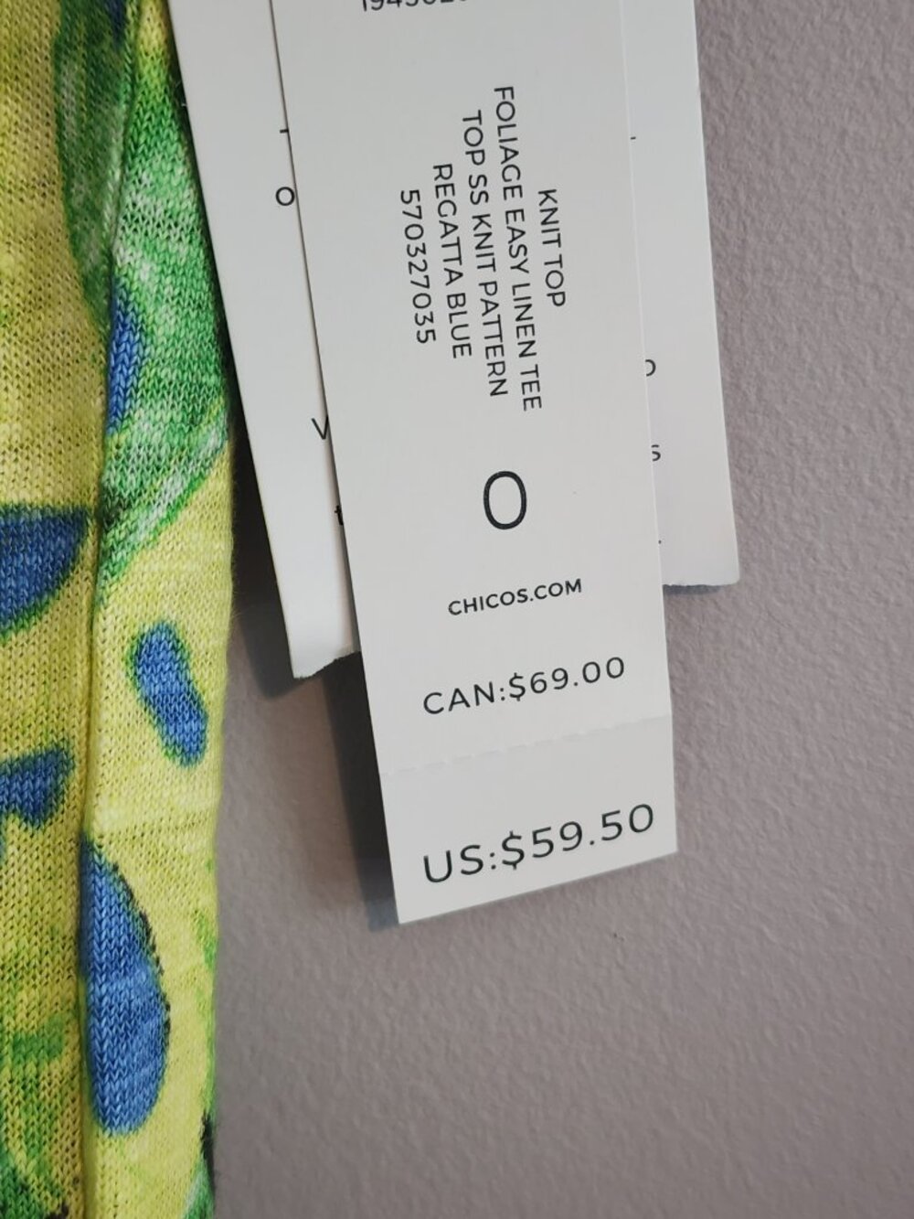 Chico's Colorful Blue Tropical V-Neck Shirt - NWT, Size Small - Picture 6 of 12